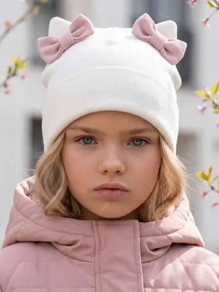 Шапка демисезонная для девочки с ушками Sweet Moment