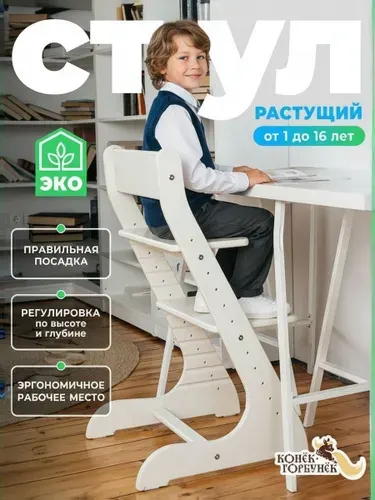 Растущий стул для детей и школьников Конек Горбунек Стандарт, для кормления детский, Серый