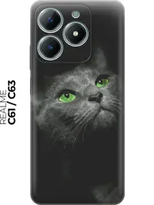 Силиконовый чехол на Realme C61 / C63 с принтом "Зеленоглазая кошка"