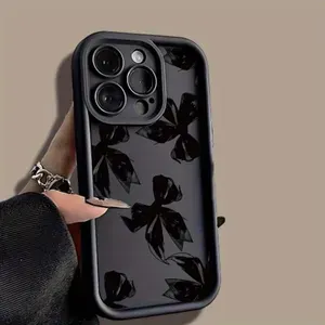 Чехол на Реалми C61 / REALME C61 темный с бантом ручной росписи нишевый дизайн матовый защитный чехол от падения