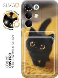 Силиконовый чехол на Realme C85 Pro с принтом Маленький котик в мире уюта и тепла, pkt с карманом для карты