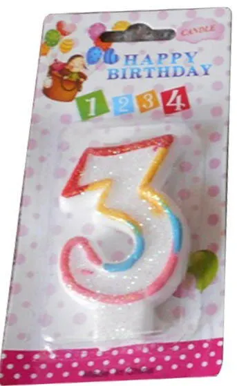Свеча. Цифра 3 блистер(12шт в коробке)