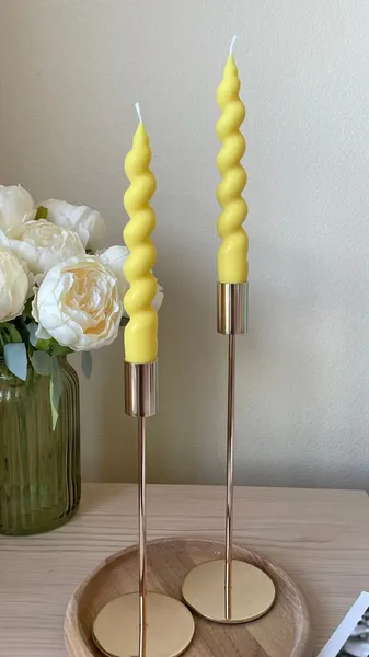 Столовые свечи HOME DECO "Витые", желтые, набор 2 шт, ручная работа