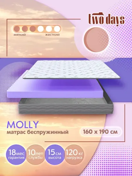 Матрас 160х190 ортопедический на кровать беспружинный Molly Two days