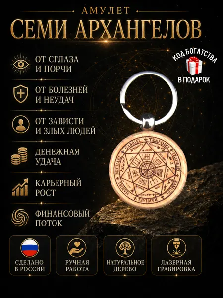 Брелок 7 архангелов от сглаза и порчи – надежная защита, натуральное дерево
