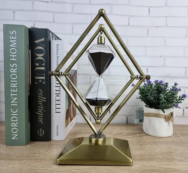 Песочные часы GEOMETRY - 30 минут, черный песок, латунь, поворотный механизм (30х28х10)см