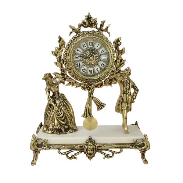 Каминные часы Пастораль из бронзы на мраморной подставке, высота 41 см, стиль барокко, для гостиной и кабинета