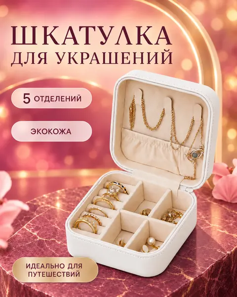 Шкатулка для украшений дорожная, голубая, органайзер для колец, серёжек и бижутерии, компактный футляр для украшений