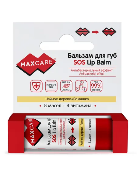 Бальзам для губ Maxcare Sos Lip Balm, чайное дерево и череда, 4.2г