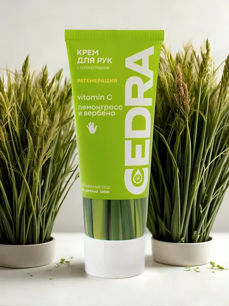 Крем для рук Cedra Регенерация, с липопептидами, лемонграсс и вербена, 75мл