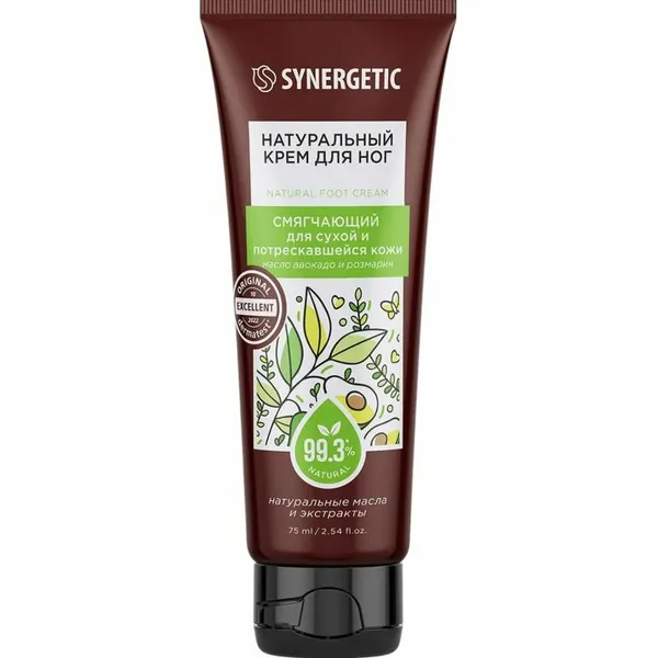 Крем для ног SYNERGETIC для сухой и потрескавшейся кожи, 75 мл