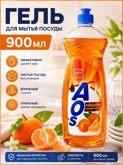 ЖМС AOS Мандарин 900 г — гель для мытья посуды - Средства для мытья посуды
