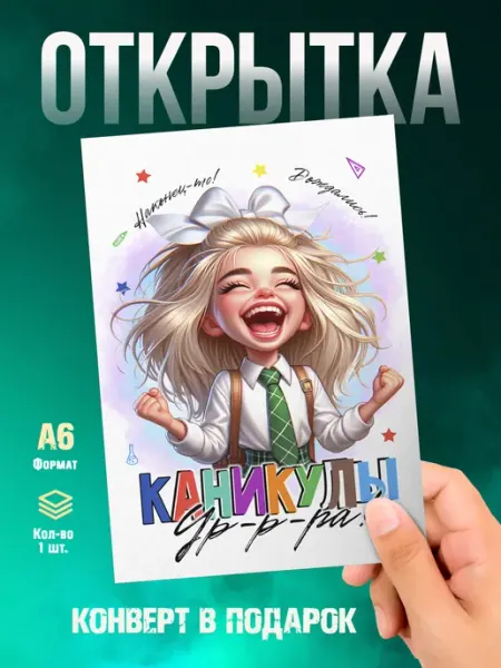 Открытка Выпускной. Каникулы Ура!! Малина-принт. Типография