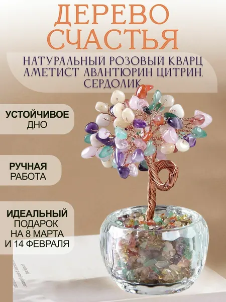 Денежное дерево счастья 12 см Микс из камней