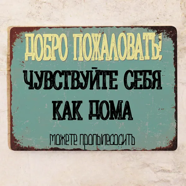 Прикольная табличка Добро пожаловать, чувствуйте себя как дома, можете пропылесосить, металл, 15х22,5 см.