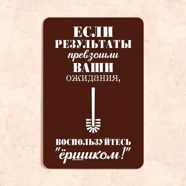 Табличка "Если результаты превзошли ваши ожидания, воспользуйтесь ёршиком", 20х30 см, УФ-печать, ПВХ