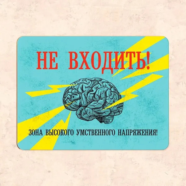 Табличка "Не входить! Зона высокого умственного напряжения", 30х22,5 см, УФ-печать, ПВХ