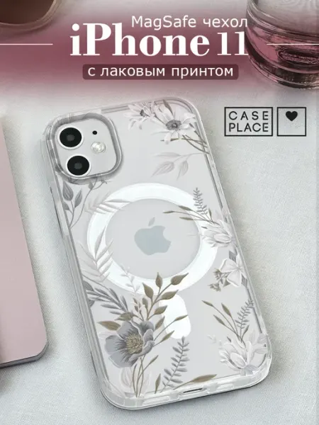 Чехол на iPhone 11 MagSafe с цветочками Case Place