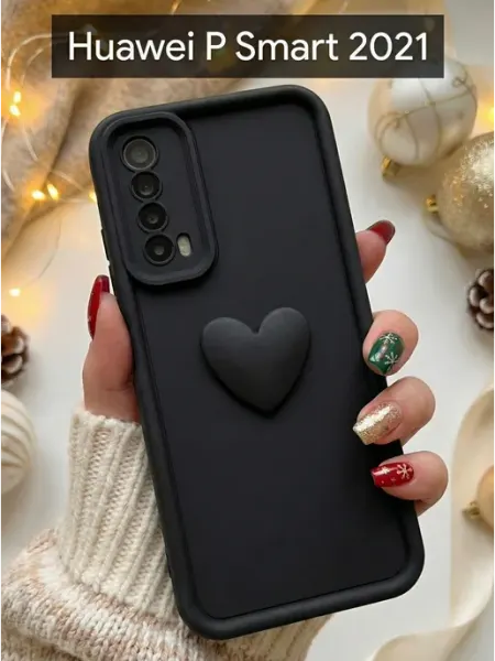 Чехол на Huawei p Smart 2021 Сердечко черное Red Cat