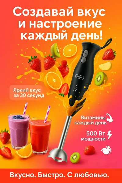 Погружной блендер Andowl Q-LB0619, 500Вт, для смузи/пюре/супов/соусов