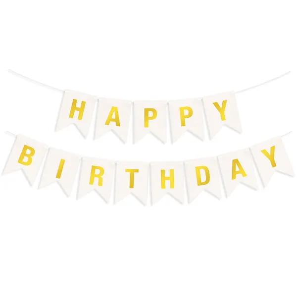 Гирлянда Волна веселья "Happy Birthday", флажки, золотисто-белая, Металлик, 500 см, 16х12 см