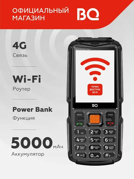 Мобильный телефон c 4G Wi-Fi роутером и пауэрбанком BQ 2830L Tank Connect Max Black+Gunmetal