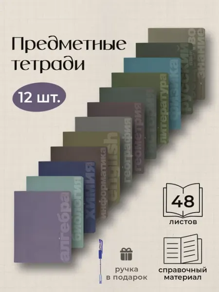 Предметные тетради набор 48 листов 12 шт MONOCOLOR в школу BRUNO VISCONTI