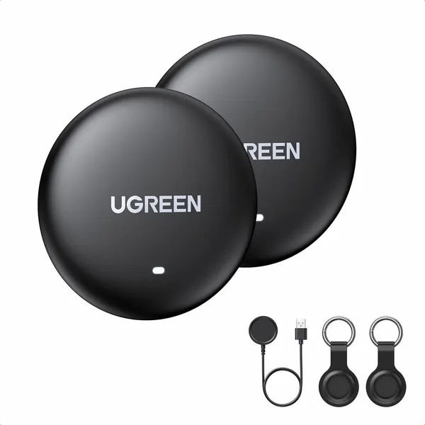 Трекер для поиска вещей UGREEN CM918 (75118A) Apple FineTrack GPS Mini Tracker с беспроводной зарядкой 2шт/уп. Цвет: черный