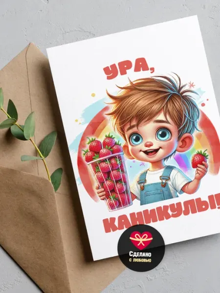 Открытка Ура, каникулы! Малина-принт. Типография