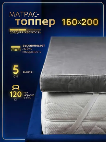 Матрас топпер 160х200 беспружинный на диван Мир Сновидений