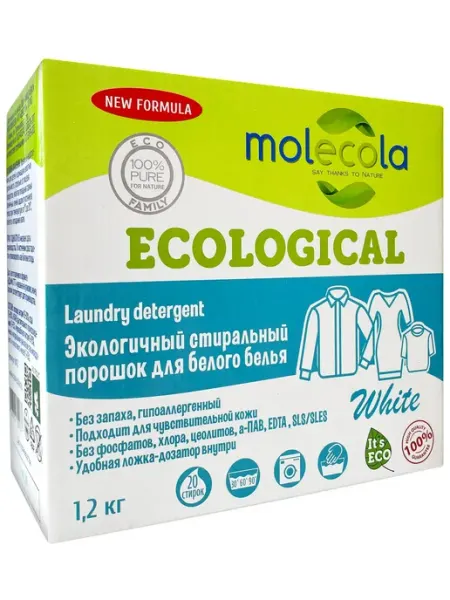 Стиральный порошок для белого белья экологичный, 1,2 кг MOLECOLA