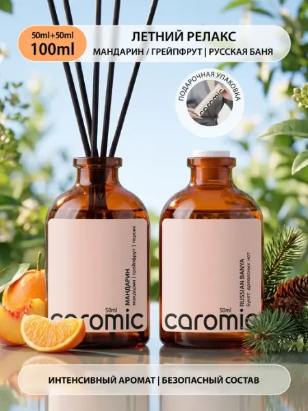 CAROMIC Диффузор для дома с палочками набор 2 шт МандаринБаня