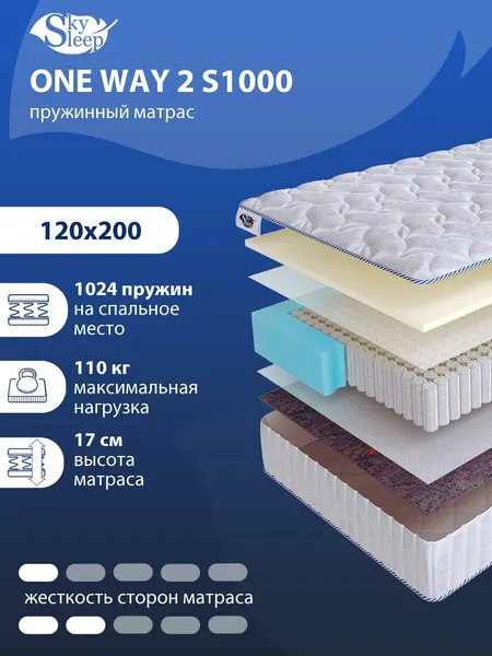 Односторонний ортопедический матрас SkySleep ONE WAY 2 S1000 на кровать 120x200