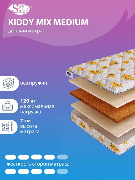 Детский беспружинный ортопедический матрас SkySleep KIDDY Mix Medium на кровать 70x140