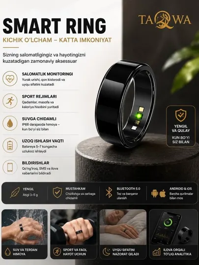 Умное смарт-кольцо Smart Ring — ваш стильный персональный трекер здоровья и активности - Фитнес браслеты