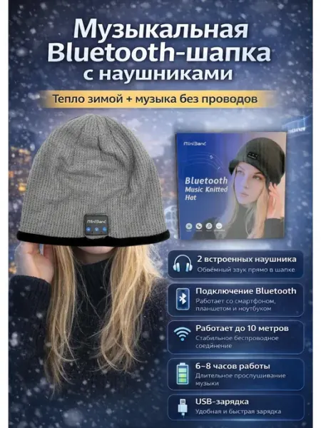 Музыкальная bluetooth-шапка с наушниками CO&LIN