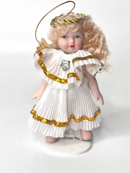 Кукла декоративная, интерьерная, девочка Ангел в синем платье керамическая
