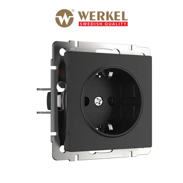 Встраиваемая розетка с заземлением Werkel W1171008, цвет черный матовый