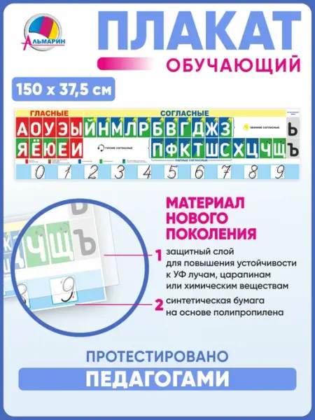 Плакат ЛЕНТА БУКВ, ЗВУКОВ и ЦИФР Альмарин