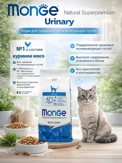 MONGE CAT Urinary для профилактики мочекаменной болезни у кошек, 10 кг