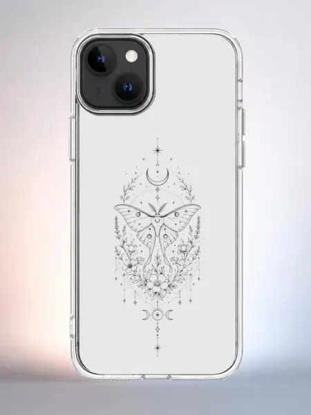 Чехол iPhone 14 мотылёк луна флора силиконовый