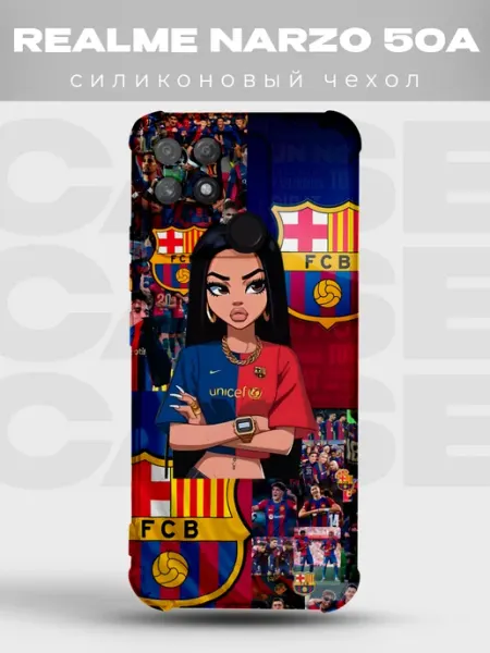 Чехол на Realme Narzo 50A Барселона коллаж девушка PRINTberries