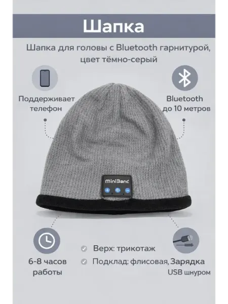 Шапка с наушниками Bluetooth спортивный подарок Katara 3