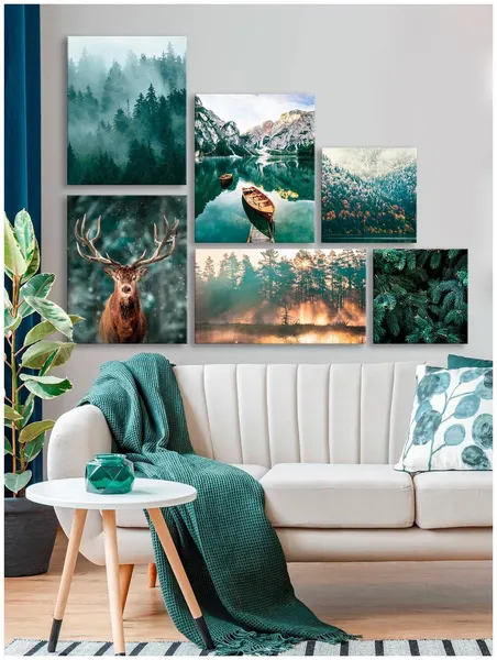 Набор из 6 интерьерных картин "Topposters" на подрамнике, 114х77 см. Лесные пейзажи