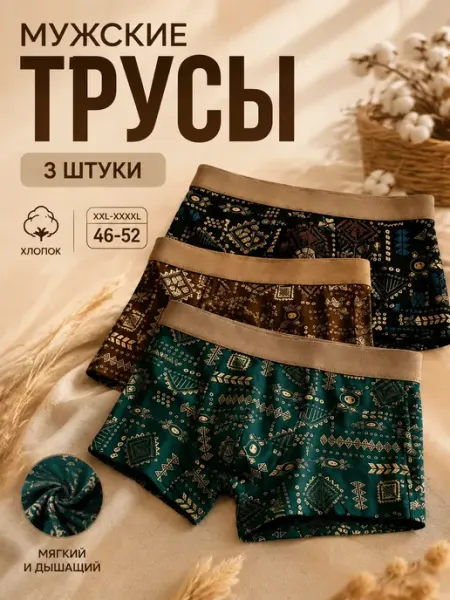 Трусы боксеры 3 шт хлопок удобные для спорта