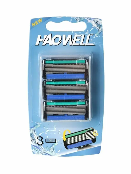 3 многоразовых кассеты, 6 лезвий , для бритвенного станка HAOWELL, плавающая головка, полоска Aloe+витамин E.