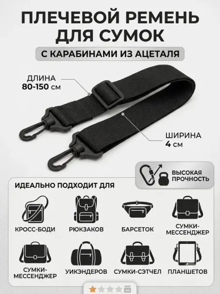 Ремень для сумки плечевой черный