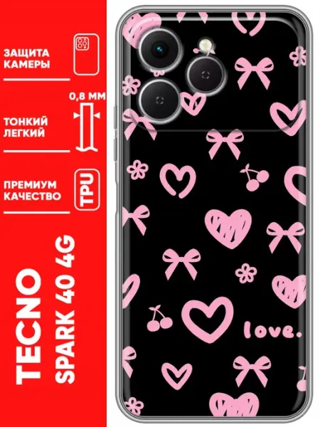 Чехол на Tecno Spark 40 бантики сердечки девочке Trendmall