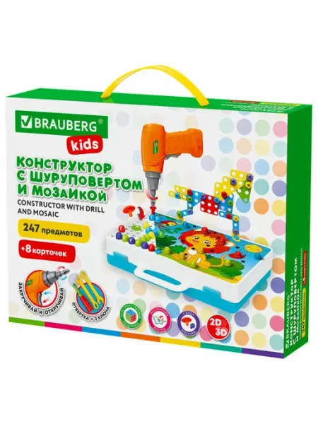 Конструктор с шуруповертом 247 деталей, 1 шт Brauberg