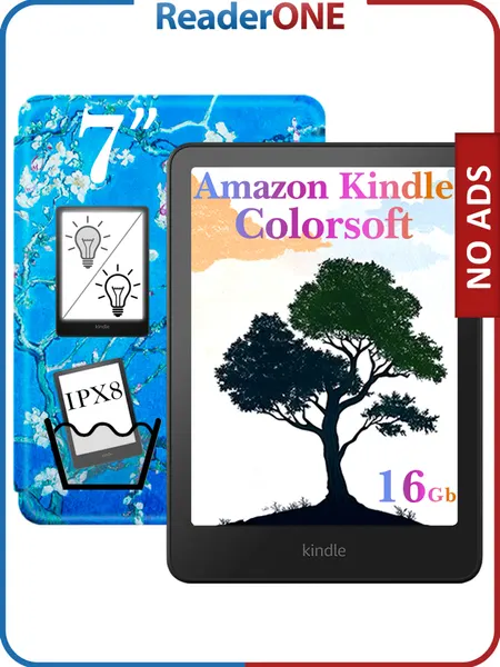 Электронная книга Amazon Kindle Colorsoft, 16Gb, 7 дюймов, E Ink Kaleido 3, черный с обложкой ReaderONE Sakura